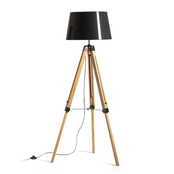 ALVIS/RIDICK állólámpa csillogó fekete arany fólia/bambusz/fekete 230V LED E27 15W